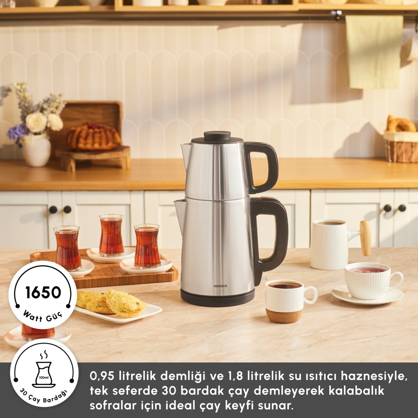 Karaca Tea Break Inox Siyah 1650 W Çelik Demlikli Çay Makinesi & Su Isıtıcı - Görsel 3