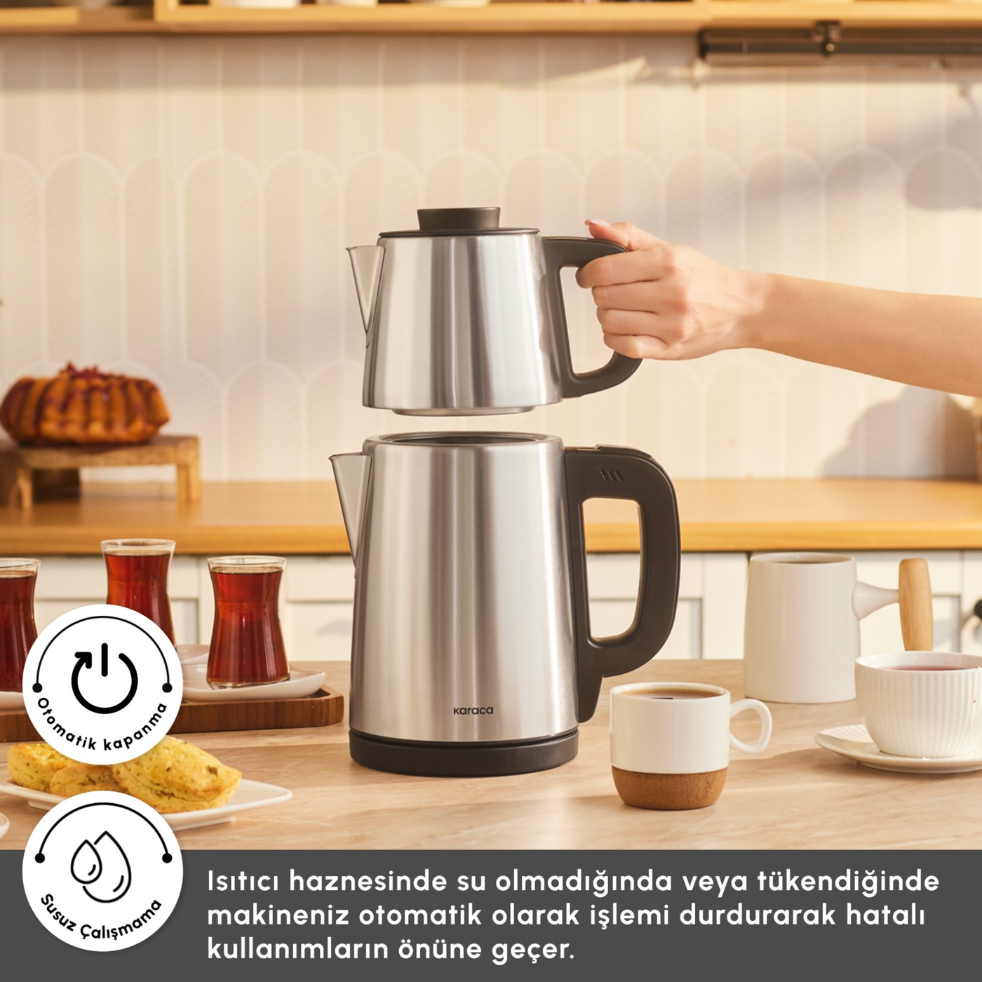 Karaca Tea Break Inox Siyah 1650 W Çelik Demlikli Çay Makinesi & Su Isıtıcı - Görsel 5