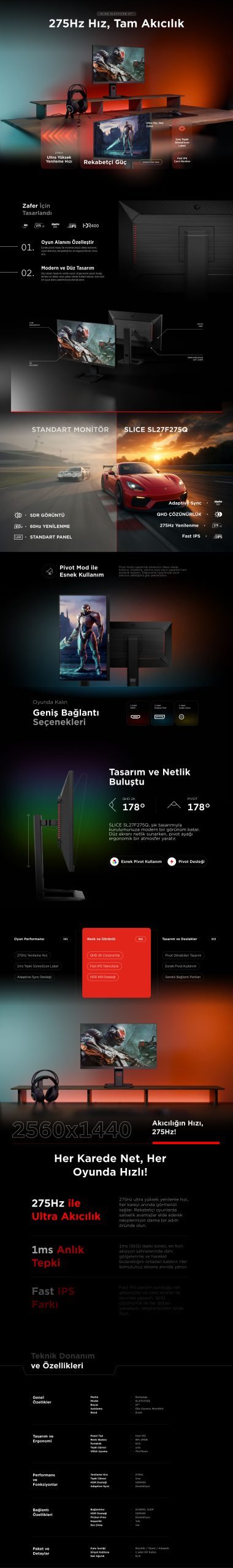 Rampage Slice SL27F275Q 27" 1 ms 2K Pivot IPS 275 Hz Oyuncu Monitörü Fast IPS QHD HDR400 Siyah Flat - Görsel 2