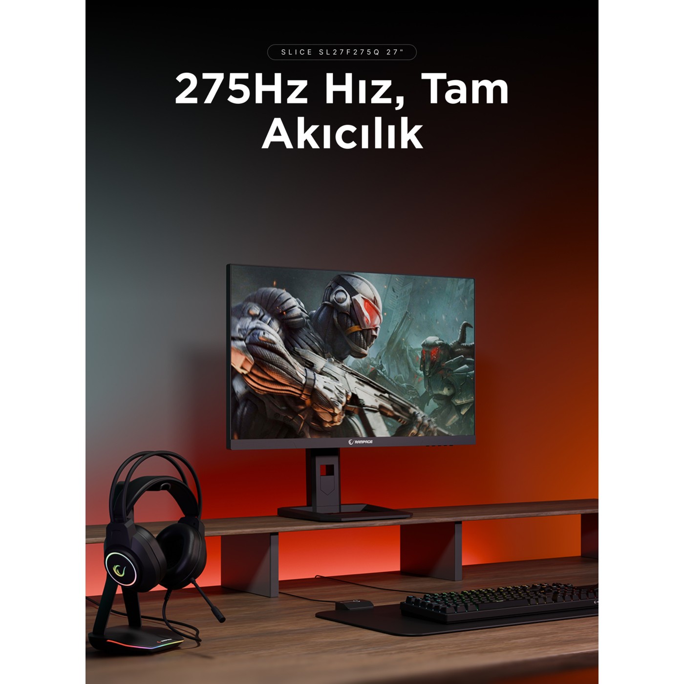 Rampage Slice SL27F275Q 27" 1 ms 2K Pivot IPS 275 Hz Oyuncu Monitörü Fast IPS QHD HDR400 Siyah Flat - Görsel 6