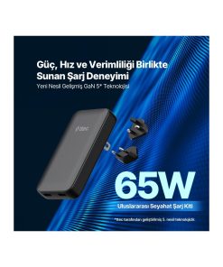 Alternative view of Ttec SmartCharger Trio GaN 2SCG06S 65 W Hızlı Şarj Adaptörü Pd Avrupa-Ingiltere-Amerika Uluslararası İnce Tasarımlı Seyahat Şarj Kiti Siyah