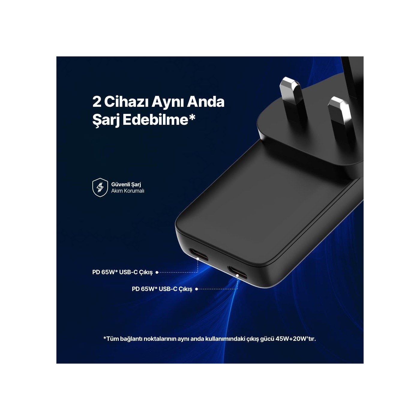 Ttec SmartCharger Trio GaN 2SCG06S 65 W Hızlı Şarj Adaptörü Pd Avrupa-Ingiltere-Amerika Uluslararası İnce Tasarımlı Seyahat Şarj Kiti Siyah - Görsel 3