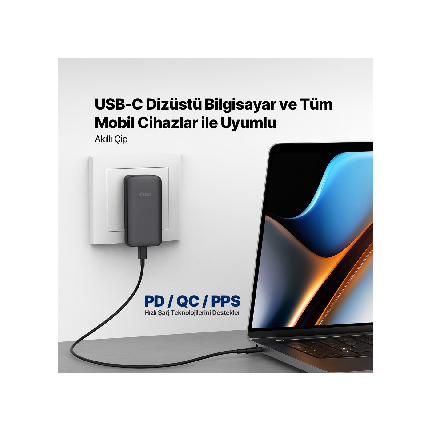 Ttec SmartCharger Trio GaN 2SCG06S 65 W Hızlı Şarj Adaptörü Pd Avrupa-Ingiltere-Amerika Uluslararası İnce Tasarımlı Seyahat Şarj Kiti Siyah - Görsel 4
