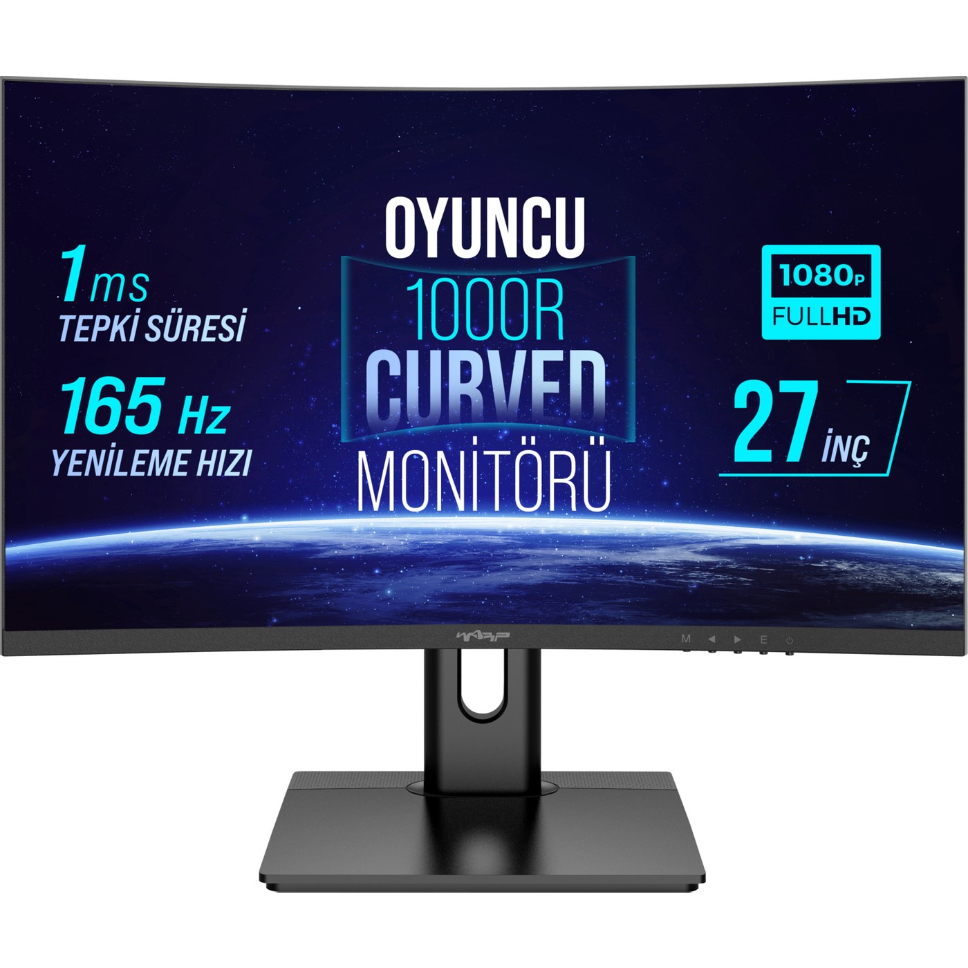 Warp WRP27-165-B 27" 1 ms Full HD Curved Oyuncu Monitörü 165HZ Rgb 1000R Curved (Hdmi + Display Port) Freesync + G-Sync Fhd - Görsel 2
