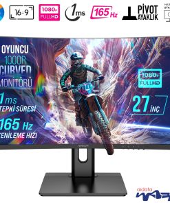 Warp WRP27-165-B 27" 1 ms Full HD Curved Oyuncu Monitörü 165HZ Rgb 1000R Curved (Hdmi + Display Port) Freesync + G-Sync Fhd