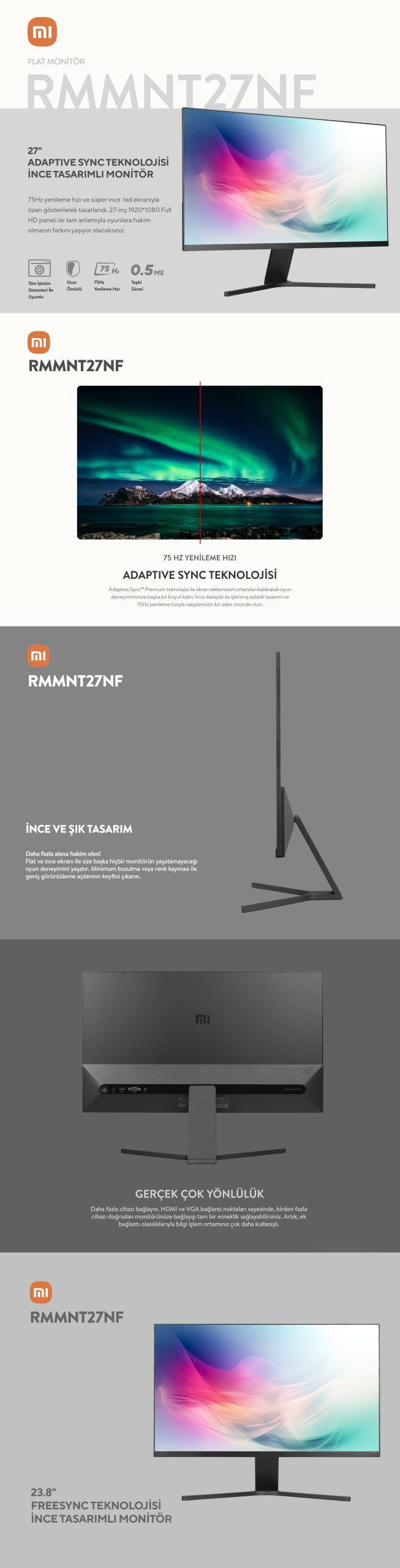 Xiaomi RMMNT27NF 27" 0.5 ms Full HD 75 Hz Monitör (VGA+HDMI) Adaptive - Görsel 2