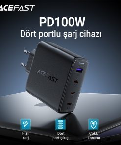 Alternative view of Acefast A94 100 W Hızlı Şarj Adaptörü PD 3X USB-C + USB-A 4 Port Hızlı Şarj Aleti Isı Düşüren GaN Destekli Akım Korumalı Güç Adaptörü iPhone & Android & iPad & MacBook Type-C - A94 (Acefast Türkiye Garantili)