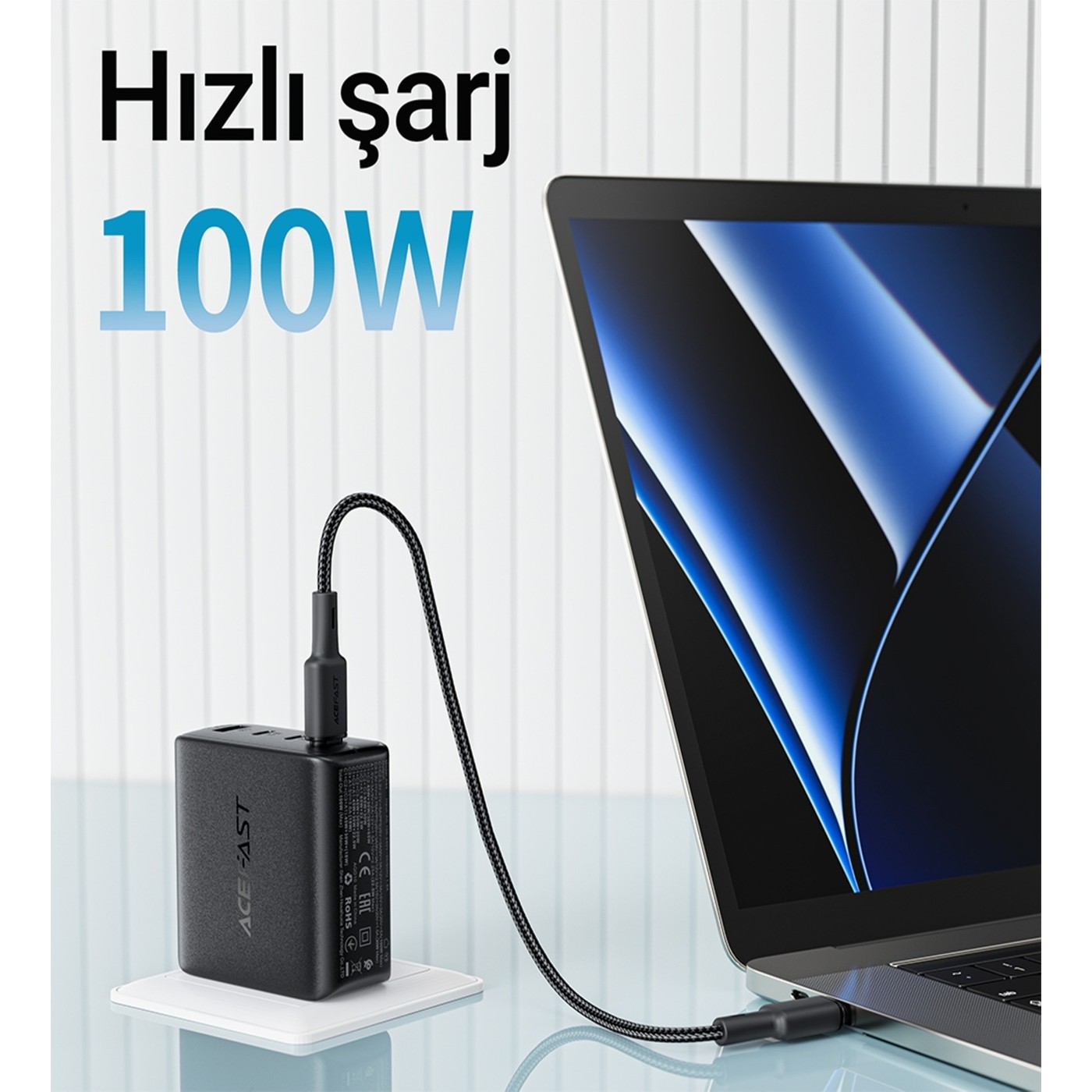 Acefast A94 100 W Hızlı Şarj Adaptörü PD 3X USB-C + USB-A 4 Port Hızlı Şarj Aleti Isı Düşüren GaN Destekli Akım Korumalı Güç Adaptörü iPhone & Android & iPad & MacBook Type-C - A94 (Acefast Türkiye Garantili) - Görsel 3