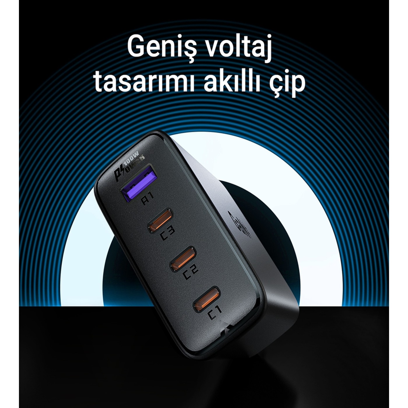 Acefast A94 100 W Hızlı Şarj Adaptörü PD 3X USB-C + USB-A 4 Port Hızlı Şarj Aleti Isı Düşüren GaN Destekli Akım Korumalı Güç Adaptörü iPhone & Android & iPad & MacBook Type-C - A94 (Acefast Türkiye Garantili) - Görsel 4