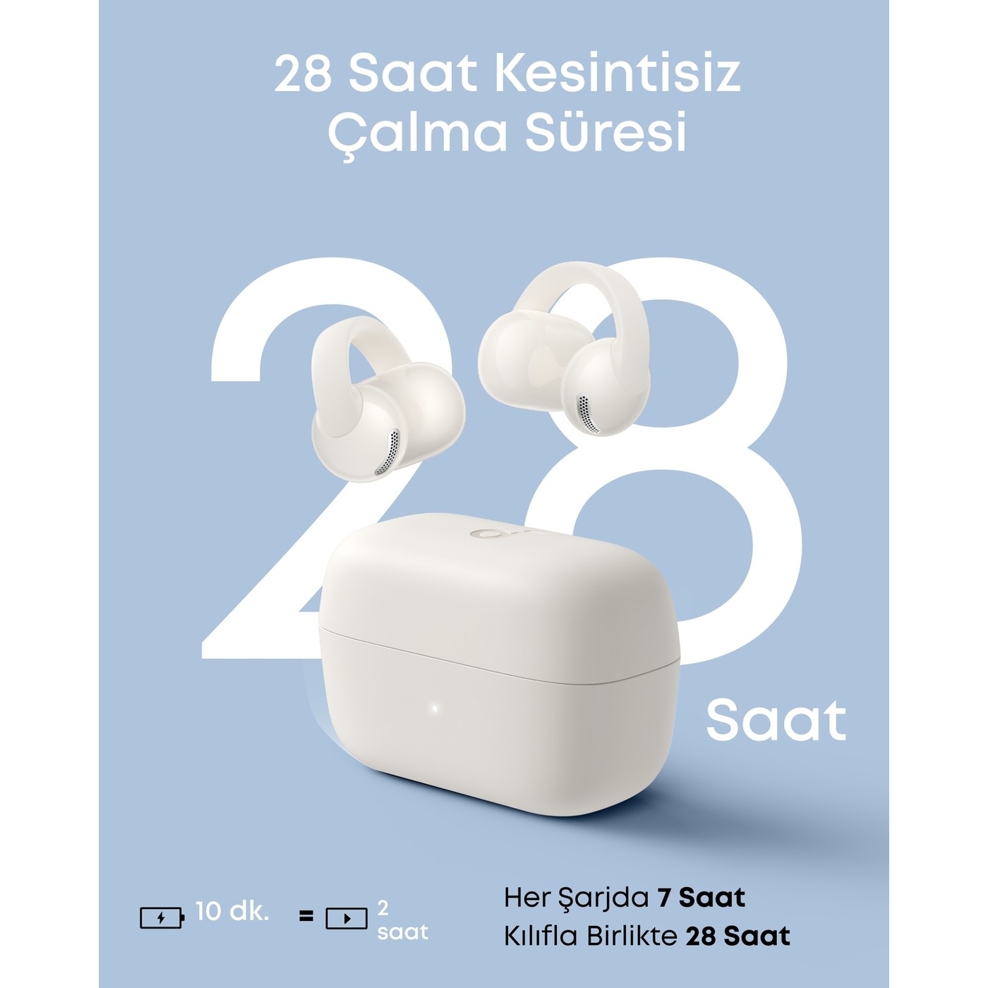 Anker SoundCore C50i TWS Beyaz Open Ear Bluetooth Kulaklık Açık Kulak Teknolojisi, Beyaz - D1101 - Görsel 3