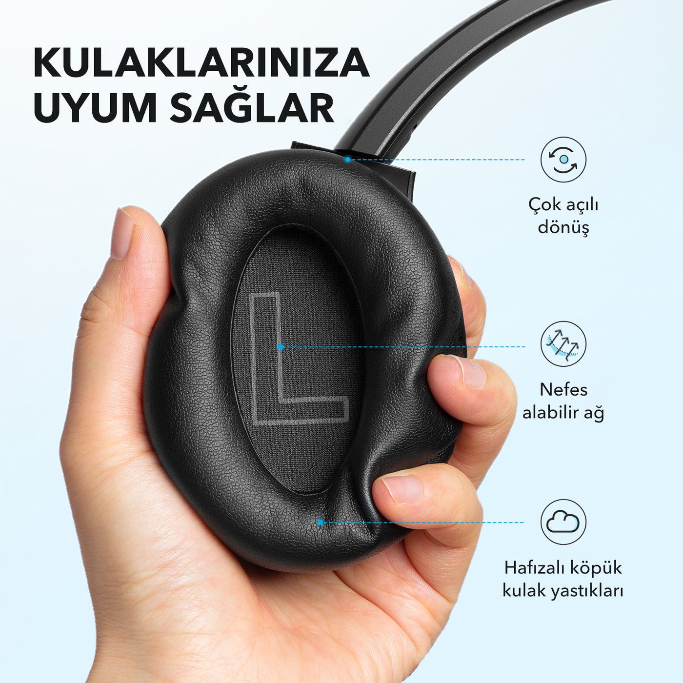 Anker SoundCore Life Q20i Beyaz Kulak Üstü Bluetooth Kulaklık Aktif Gürültü Engelleme A3004 - Görsel 4