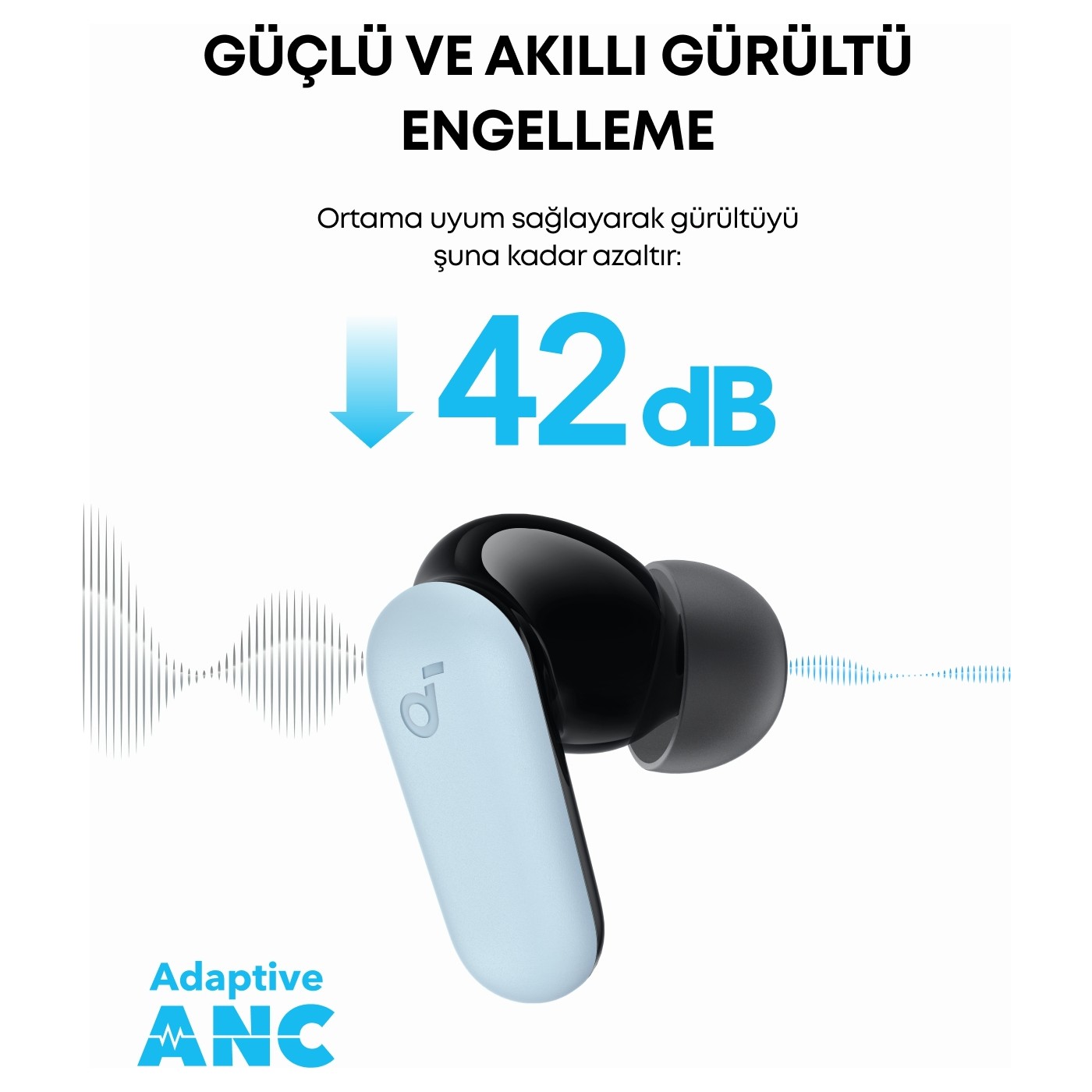 Anker SoundCore R50i NC ANC TWS Mavi Kulak İçi Bluetooth Kulaklık Aktif Gürültü Engelleme - Görsel 5