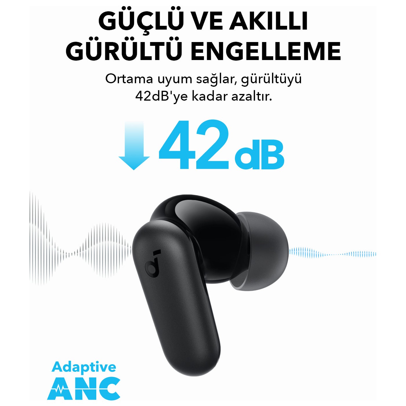 Anker SoundCore R50i NC ANC TWS Siyah Kulak İçi Bluetooth Kulaklık Aktif Gürültü Engelleme - Görsel 5