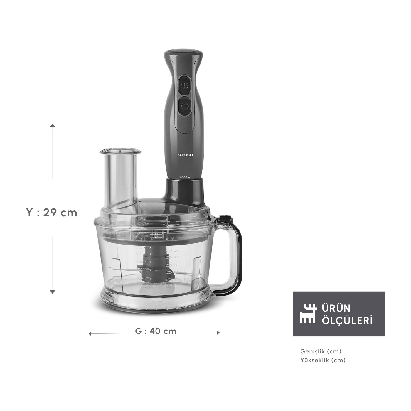 Karaca Pro Multimax 6in1 Space Gray 2000 W Mutfak Robotu Çok Amaçlı Robot - Görsel 2