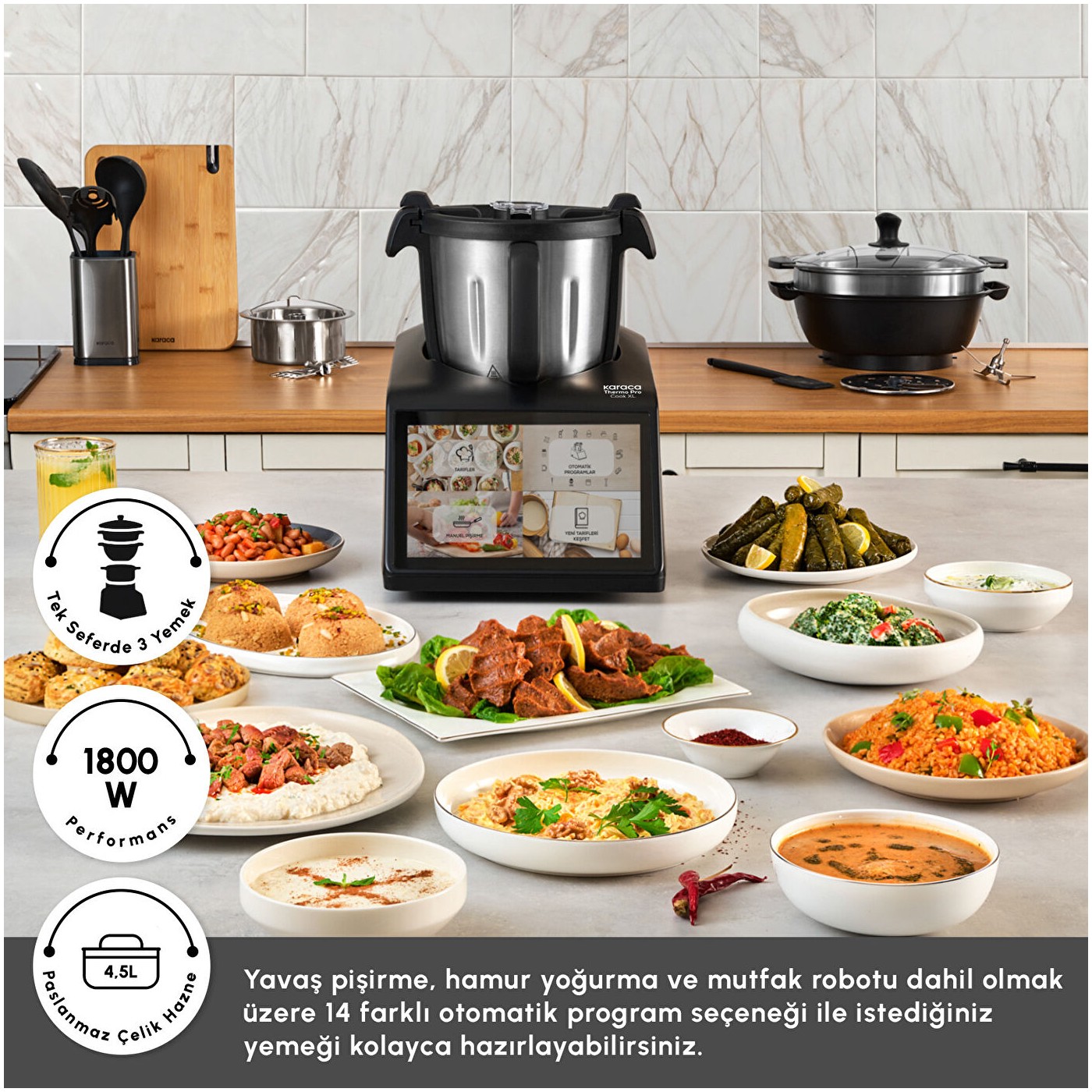 Karaca Thermo Pro Cook XL Multifonksiyonel Mutfak Robotu4,5 L Paslanmaz Çelik Multifonksiyonel Pişirici Hızlı Isınma Teknolojisi - Görsel 4